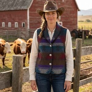 Rhonda Stark Southwestern Aztek Patterned Vest Size Large Multicoloured